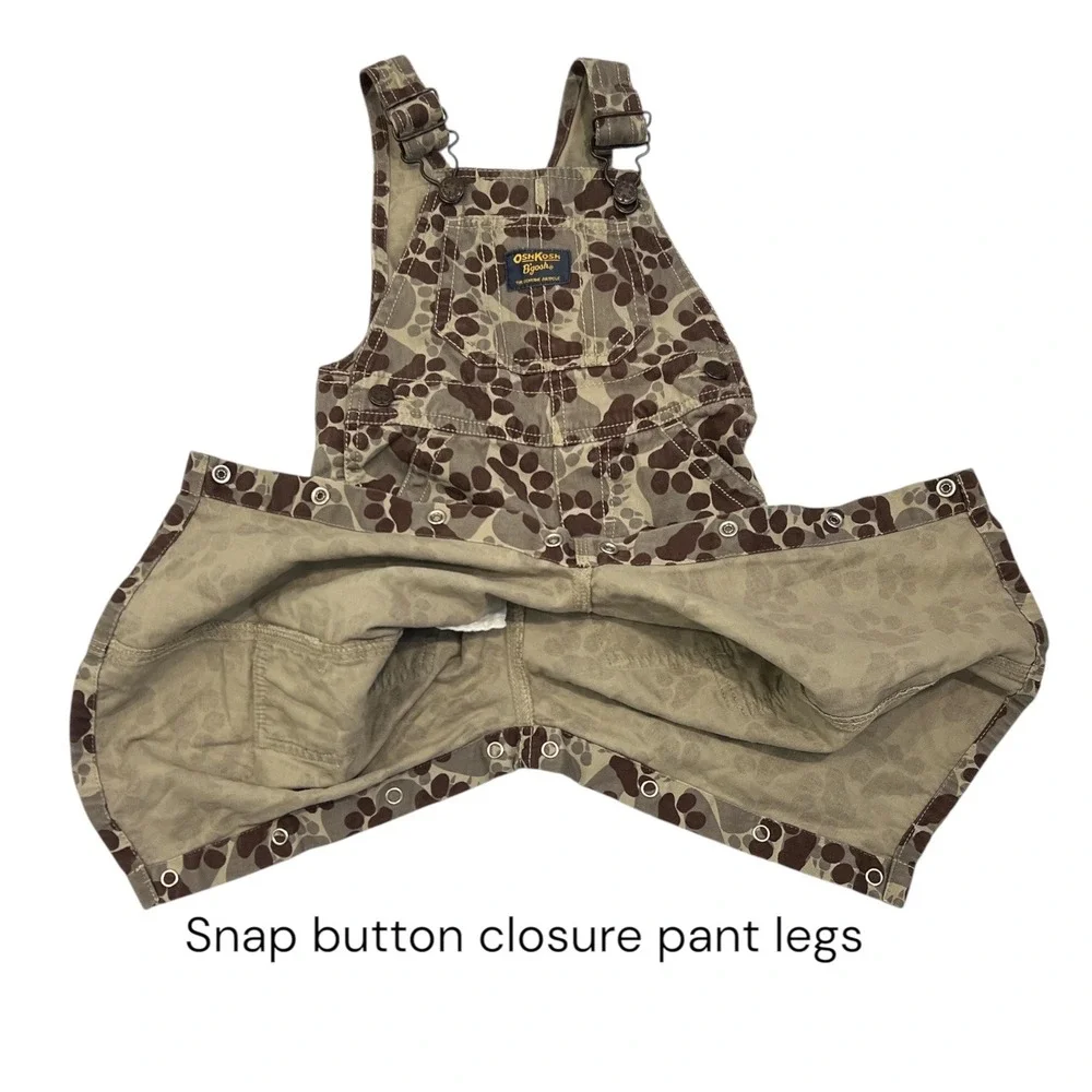 Vintage OshKosh B'gosh Paw Camo Print Overalls 12M Y2K Baby Dungarees Earth Tone